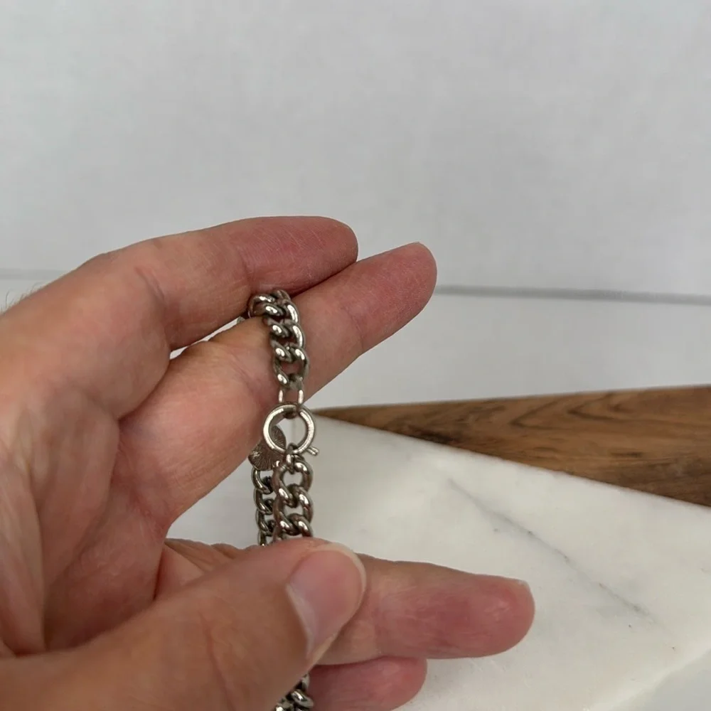Vintage Silver Chain with charm detailing Bracelet lot C10